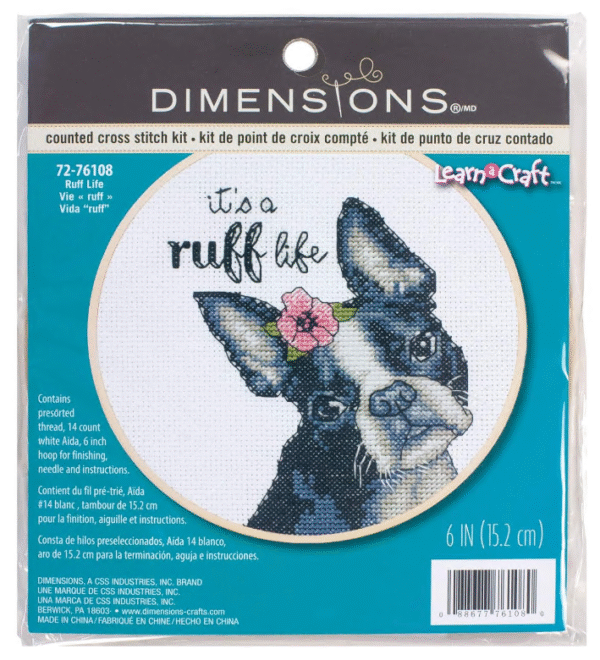 Counted Cross Stitch Kit with bamboo hoop Ruff Life D72-76108