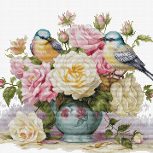 Vase with Roses and Birds 34x27 cm SB7038
