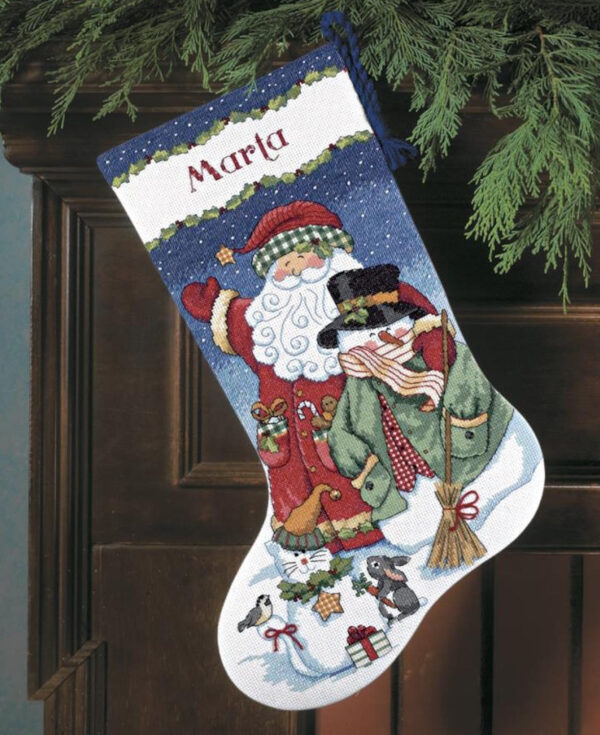 Santa & Snowman Christmas Stocking D08714
