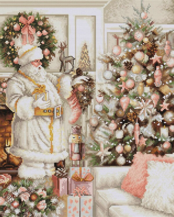 White Santa With Christmas Tree 25x32cm SBU5019