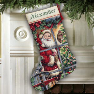 Cross stitch kit Candy Cane Santa Stocking D08778