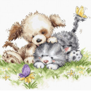 Dog and Cat with Butterfly SB1185