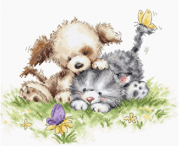 Dog and Cat with Butterfly SB1185