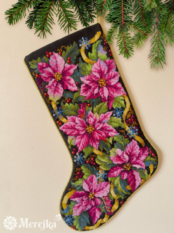 Pink Poinsettia Christmas Stocking 35x22 cm SK262