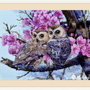 Two Owls in Spring Blossom 38x29 cm SK228