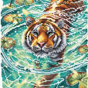 Tiger of the Turquoise Lotus Pond 17.94 x 31.43 cm AVA-P014